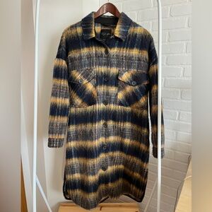 Long navy and yellow button-up shacket